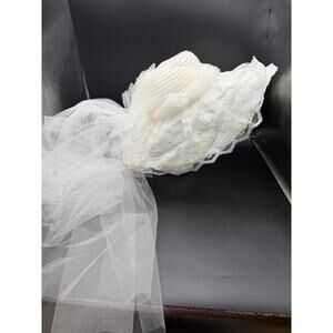 Vintage 1970's Bridal Floppy Hat With Tulle Train and Floral Accent